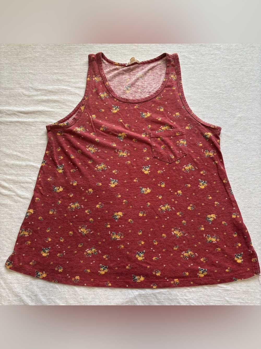 Ultra Flirt Boho Floral Print Red Tank Top Pocket Sleeveless Size M